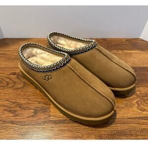 UGG Tasman Men’s Suede Slippers Tan Size 12 NWT Cozy Shearling Lined Slip-On